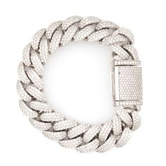 MEN'S CUBAN THREE ROW DIAMOND BRACELET - 10KT WHITE GOLD & 13.75 CTW