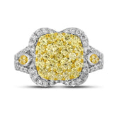 14kt White Gold Womens Round Canary Yellow Diamond Cluster Ring 1-3/4 Cttw