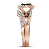10kt Rose Gold Womens Round Brown Diamond Bridal Wedding Engagement Ring Band Set 1.00 Cttw