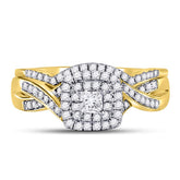 14kt Yellow Gold Womens Princess Diamond Bridal Wedding Engagement Ring Band Set 1/2 Cttw