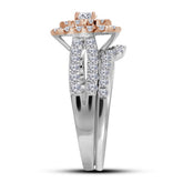 14kt Two-tone Gold Womens Round Diamond Bridal Wedding Engagement Ring Band Set 1-1/2 Cttw