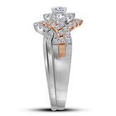 14kt White Gold Womens Round Diamond Rose-tone Crossover Bridal Wedding Engagement Ring Band Set 1.00 Cttw