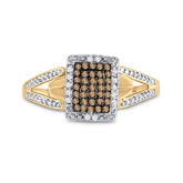 10kt Yellow Gold Womens Round Brown Diamond Cluster Ring 1/6 Cttw