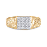 10kt Yellow Gold Mens Round Diamond Square Cluster Brushed Ring 1/8 Cttw