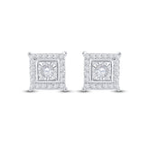 Sterling Silver Womens Round Diamond Solitaire Square Stud Earrings 1/10 Cttw