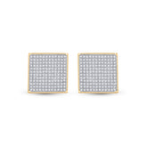 10kt Yellow Gold Womens Round Pave-set Diamond Square Cluster Earrings 7/8 Cttw