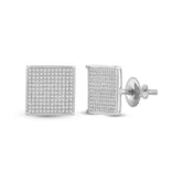 10kt White Gold Womens Round Pave-set Diamond Square Cluster Earrings 7/8 Cttw