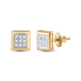 10kt Yellow Gold Womens Round Diamond Square Cluster Stud Earrings 1/20 Cttw