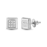 10kt White Gold Womens Round Diamond Square Cluster Stud Earrings 1/20 Cttw