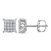 10kt White Gold Womens Round Diamond Square Cluster Earrings 1/4 Cttw