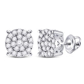 10kt White Gold Womens Round Diamond Fashion Cluster Earrings 1.00 Cttw