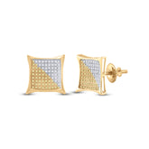 10kt Yellow Gold Mens Round Yellow Color Enhanced Diamond Square Kite Cluster Screwback Earrings 1/2 Cttw