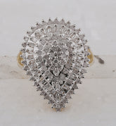 10kt Yellow Gold Womens Round Baguette Diamond Teardrop Cluster Ring 1.00 Cttw