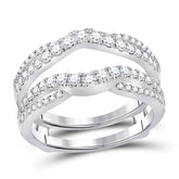 14kt White Gold Womens Round Diamond Wrap Ring Guard Enhancer 5/8 Cttw