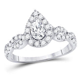 14kt White Gold Womens Pear Diamond Bridal Wedding Engagement Ring Band Set 1.00 Cttw (Certified)