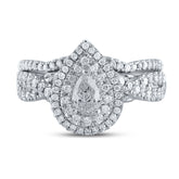 14kt White Gold Womens Pear Diamond Bridal Wedding Engagement Ring Band Set 1.00 Cttw (Certified)