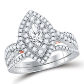 14kt Two-tone Gold Womens Marquise Diamond Bridal Wedding Engagement Ring Band Set 1.00 Cttw (Certified)