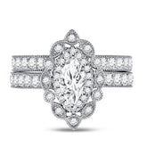 14kt White Gold Womens Marquise Diamond Bridal Wedding Engagement Ring Band Set 2.00 Cttw (Certified)