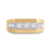 10kt Yellow Gold Mens Round Diamond Squared Edges Single Row Band Ring 1.00 Cttw