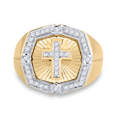 10kt Yellow Gold Mens Round Diamond Cross Ring 1/4 Cttw