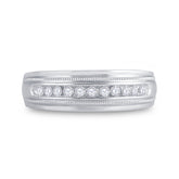 10kt White Gold Mens Round Diamond Single Row Milgrain Wedding Band Ring 1/4 Cttw