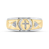 Yellow-tone Sterling Silver Mens Round Diamond Cross Wedding Band Ring 1/20 Cttw