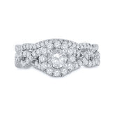 14kt White Gold Womens Round Diamond Bridal Wedding Engagement Ring Band Set 1.00 Cttw