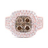 14kt Rose Gold Womens Round Brown Diamond Cushion Bridal Wedding Engagement Ring 2.00 Cttw