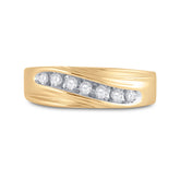 10k Yellow Gold Round Channel-set Diamond Mens Curved 2-tone Wedding Band 1/4 Cttw
