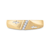 14kt Yellow Gold Mens Round Diamond Double Cross Wedding Band Ring 1/20 Cttw