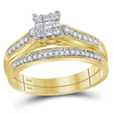 10kt Yellow Gold His & Hers Princess Diamond Cluster Matching Bridal Wedding Ring Band Set 1/2 Cttw