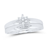 10kt White Gold His & Hers Round Diamond Cluster Matching Bridal Wedding Ring Band Set 1/12 Cttw