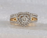 14kt Yellow Gold Womens Round Diamond Bridal Wedding Engagement Ring Band Set 1-1/5 Cttw