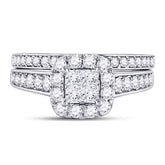 14kt White Gold Womens Princess Diamond Bridal Wedding Engagement Ring Band Set 1.00 Cttw