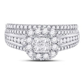 14kt White Gold Womens Princess Diamond Bridal Wedding Engagement Ring Band Set 1.00 Cttw