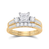 14kt Yellow Gold Womens Princess Diamond Bridal Wedding Engagement Ring Band Set 1.00 Cttw
