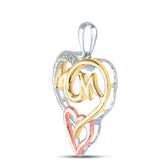Sterling Silver Womens Round Diamond Tri-tone Mom Mother Heart Pendant 1/12 Cttw