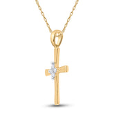 10kt Yellow Gold Womens Round Diamond Simple Cross Religious Pendant 1/20 Cttw
