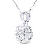 14kt White Gold Womens Round Diamond Flower Cluster Pendant 1.00 Cttw