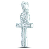 10kt White Gold Mens Round Diamond Ankh Cross Charm Pendant 1.00 Cttw