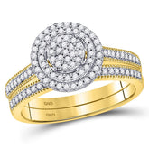 10kt Yellow Gold Womens Round Diamond Cluster Milgrain Bridal Wedding Engagement Ring Band Set 1/3 Cttw