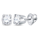 14kt White Gold Unisex Round Diamond Solitaire Stud Earrings 3/8 Cttw