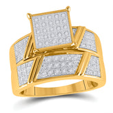 10kt Yellow Gold His & Hers Round Diamond Cluster Matching Bridal Wedding Ring Band Set 1/3 Cttw