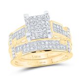 10kt Yellow Gold His & Hers Round Diamond Square Cluster Matching Bridal Wedding Ring Band Set 1/2 Cttw