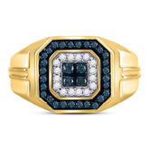 10kt Yellow Gold Mens Round Blue Color Enhanced Diamond Square Ring 5/8 Cttw