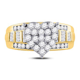 10kt Yellow Gold Womens Round Diamond Heart Cluster Bridal Wedding Engagement Ring 1.00 Cttw