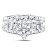 10kt White Gold Womens Round Diamond Heart Cluster Bridal Wedding Engagement Ring 1.00 Cttw