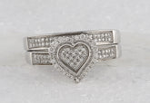 Sterling Silver Womens Round Diamond Heart Bridal Wedding Engagement Ring Band Set 3/8 Cttw