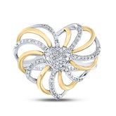 Sterling Silver Two-tone Womens Round Diamond Openwork Heart Ring 1/4 Cttw