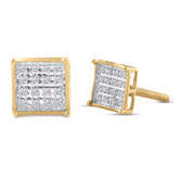 Yellow-tone Sterling Silver Womens Round Diamond Square Cluster Screwback Earrings 1/10 Cttw